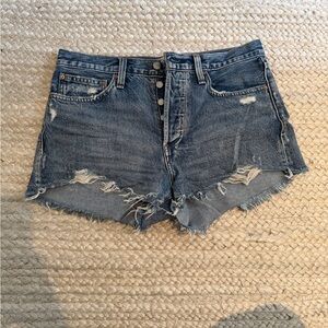 Aritzia Denim Forum Blue Distressed Jean Shorts